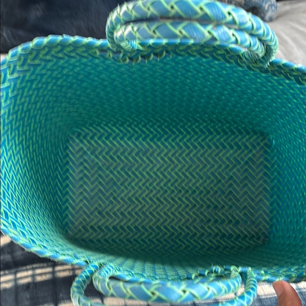 Blue and Green Woven Tote Bag - Picture 3 of 7